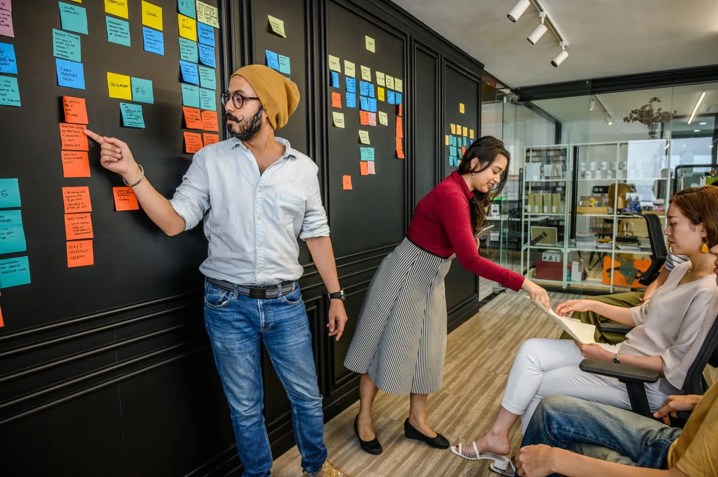 Team sketching product ideas during a design sprint